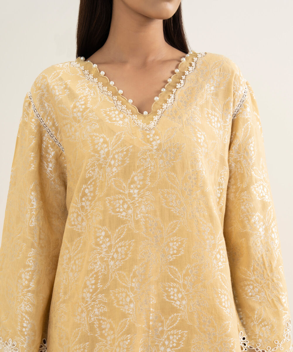Women's RTW Zari Jacquard Embroidered Yellow 2 Piece Suit
