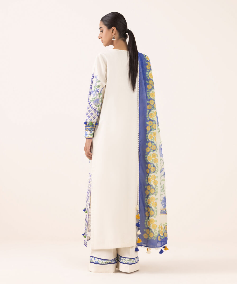 Women's Unstitched Light Cotton Satin Dyed Three Piece Suit