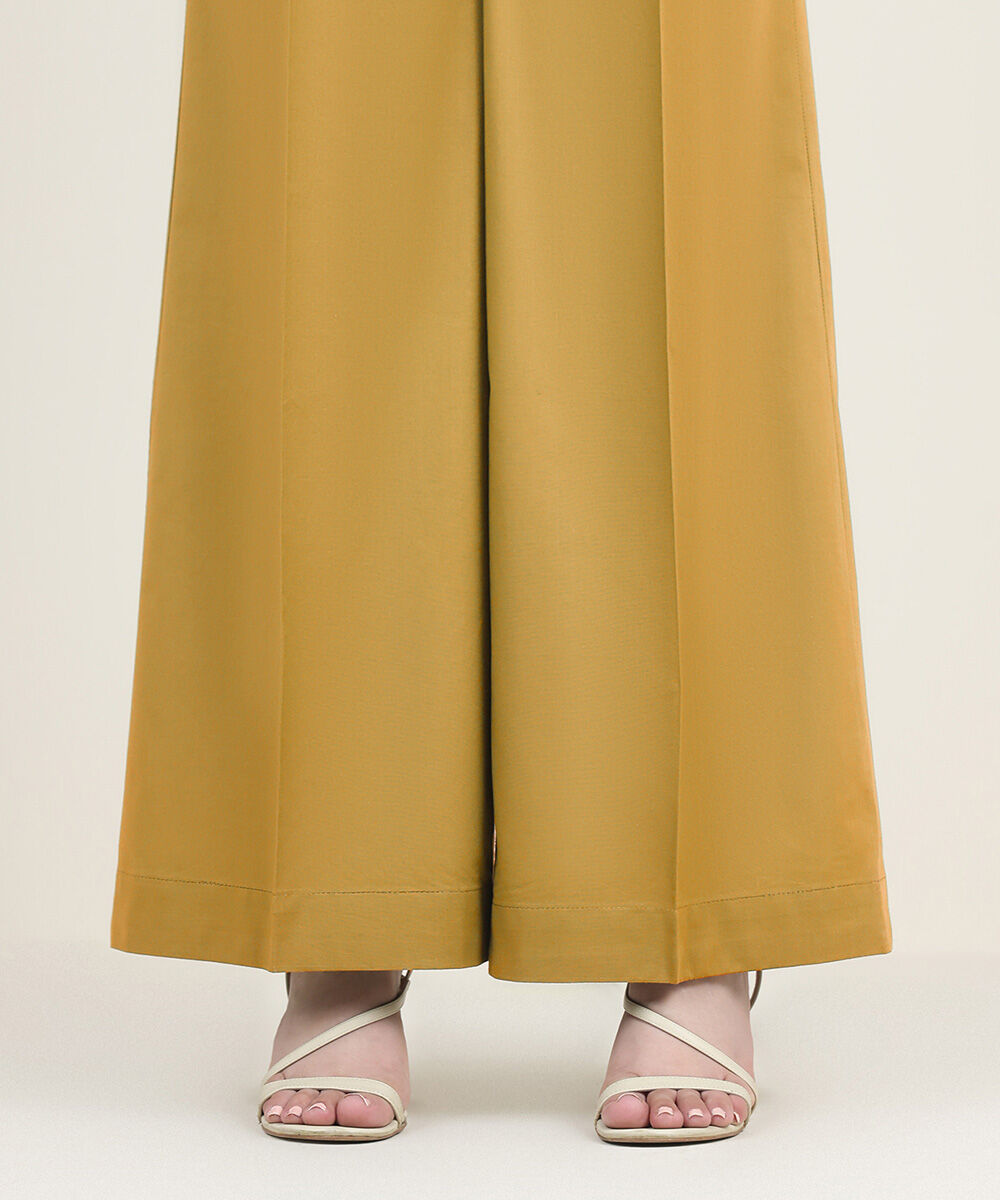Unstitched Women's Yellow Cotton Solid Trousers