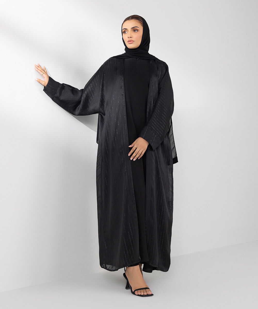 Woman - Black Three Piece Abaya Set