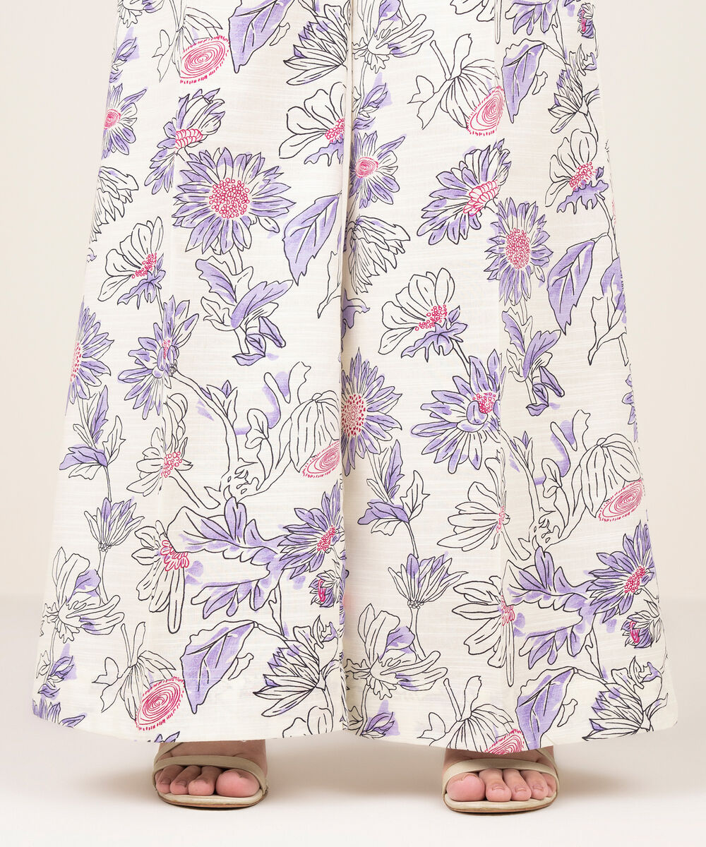 Women's RTW Khaddar Printed White Flared Pants