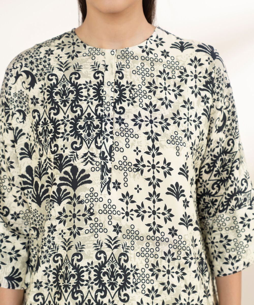 Women's RTW Arabic Lawn Multi Printed Drop Shoulder Shirt