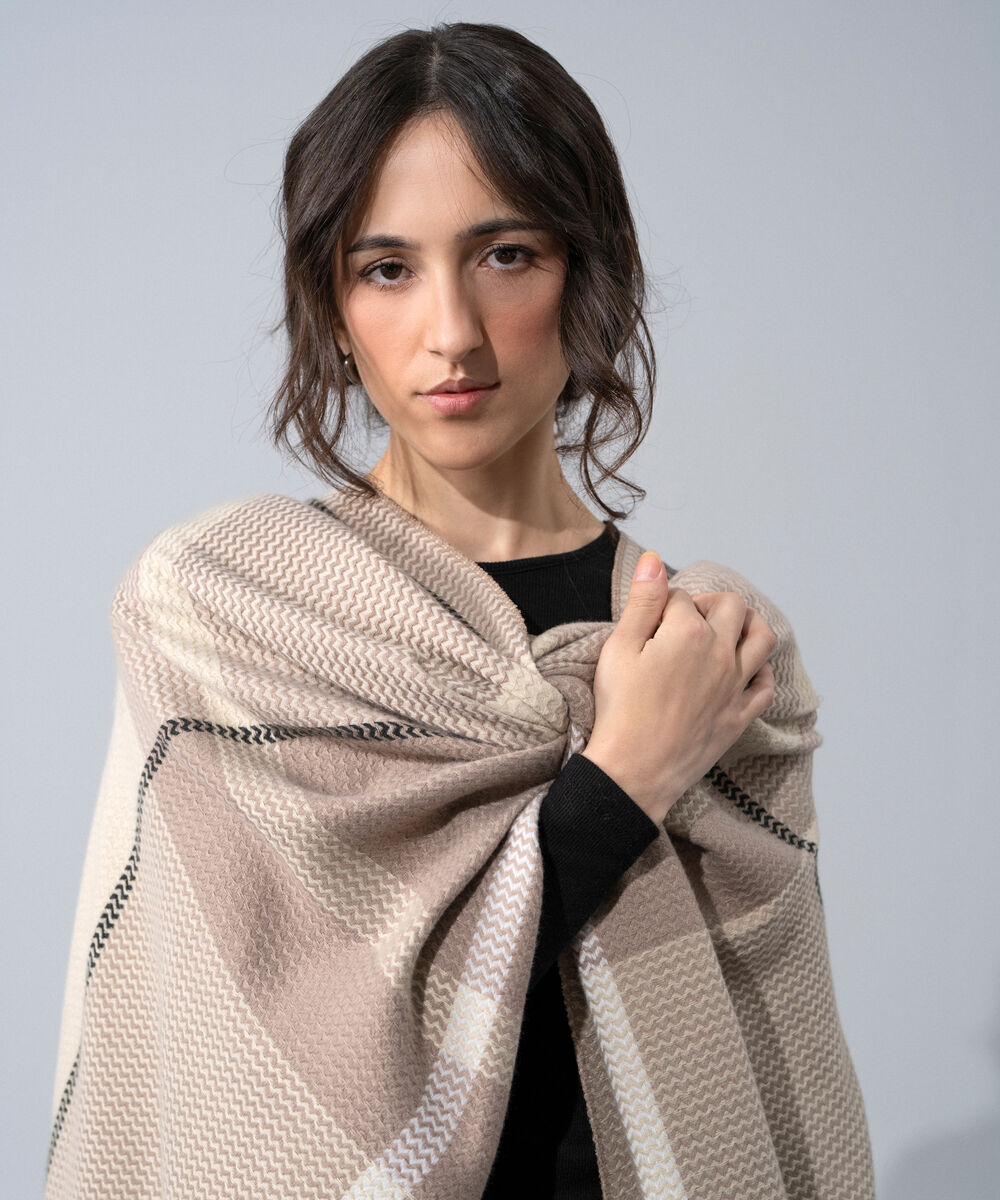 Women's Western Wear Ecru Polyester Striped Cape Shawl