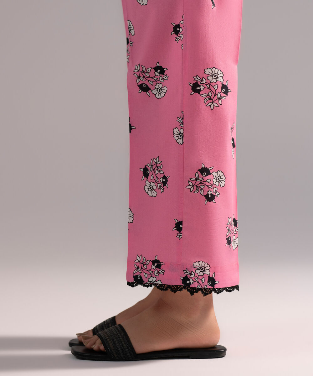 Women's RTW Cambric Printed Pink Straight Pants