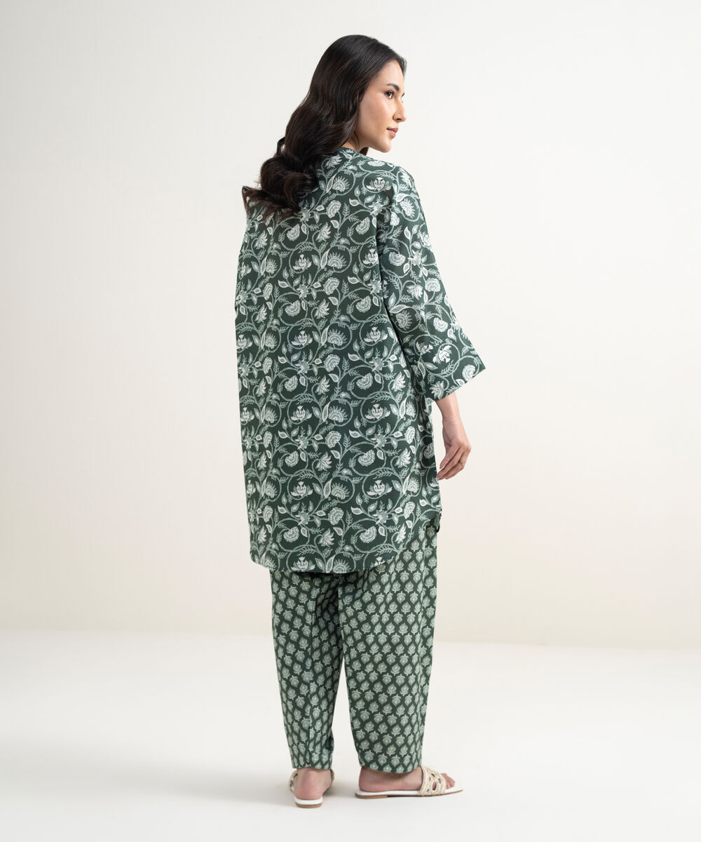 Women's RTW Lawn Printed Green Drop Shoulder Shirt