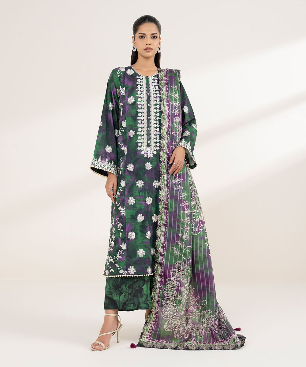 Women's RTW Lawn Green Embroidered A-Line Shirt