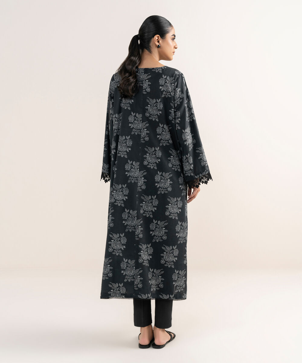 Women's RTW Lawn Viscose Black Printed A-Line Shirt