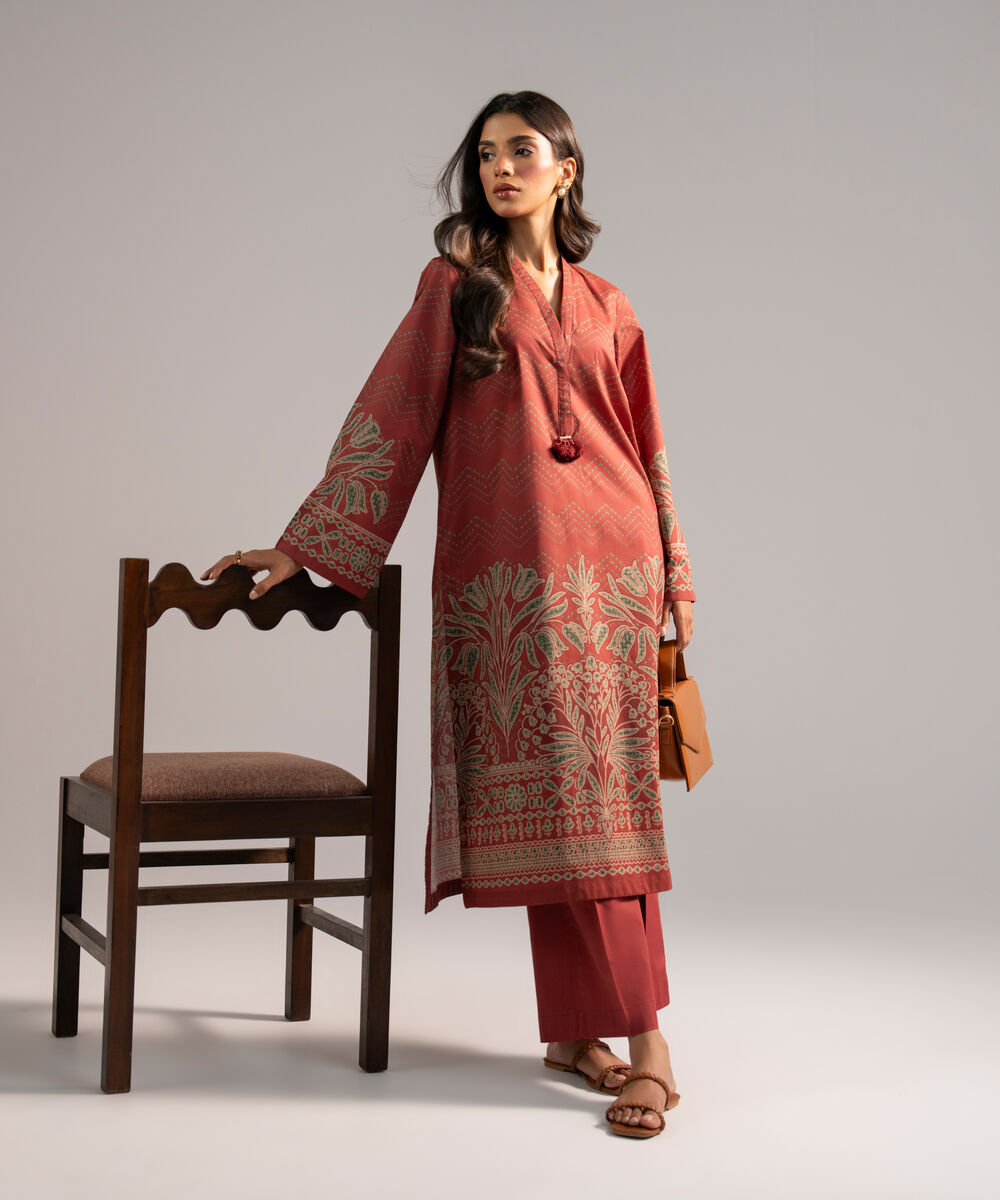 Women's RTW Lawn Solid Maroon 2 Piece Suit