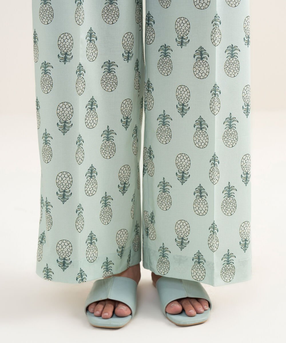Women's RTW Cambric Printed Ice Blue Culottes