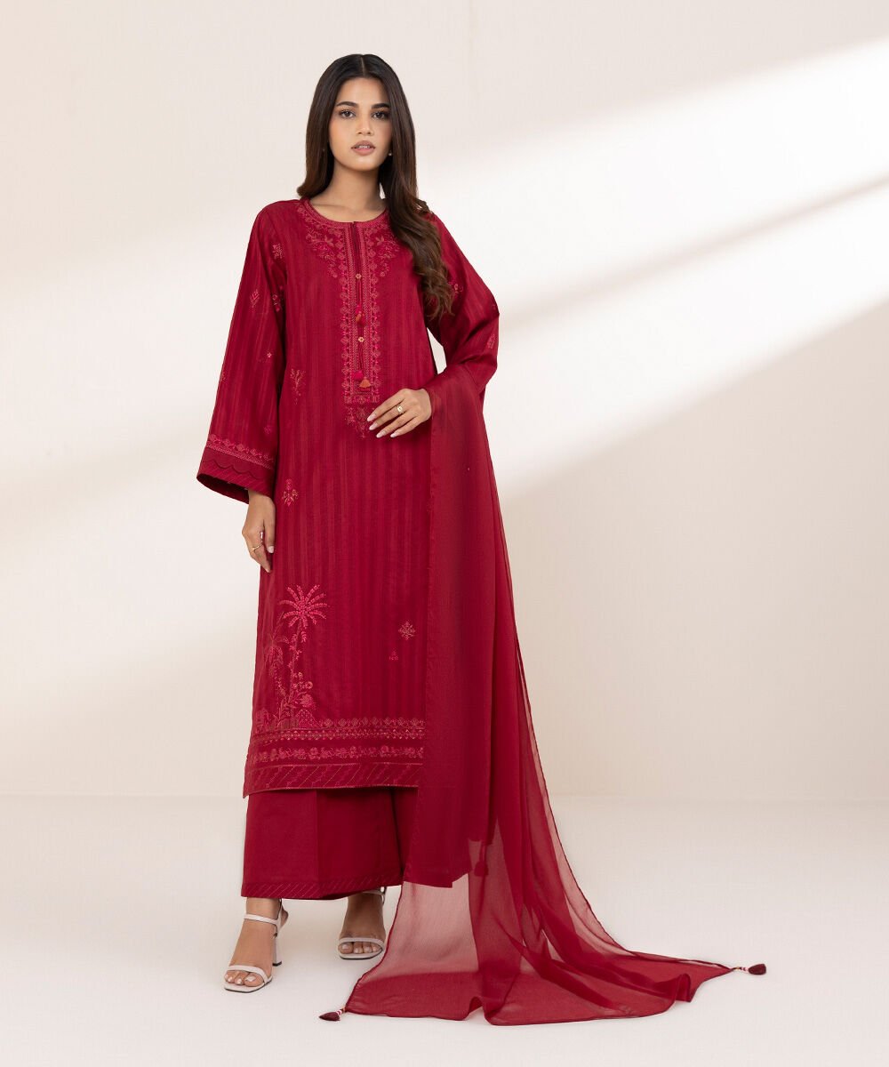 Blended Chiffon Red Solid Dupatta