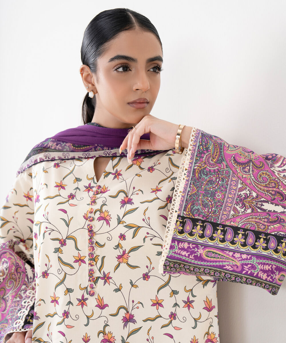 Women's Unstitched Cotton Viscose Printed Multi 3 Piece Suit