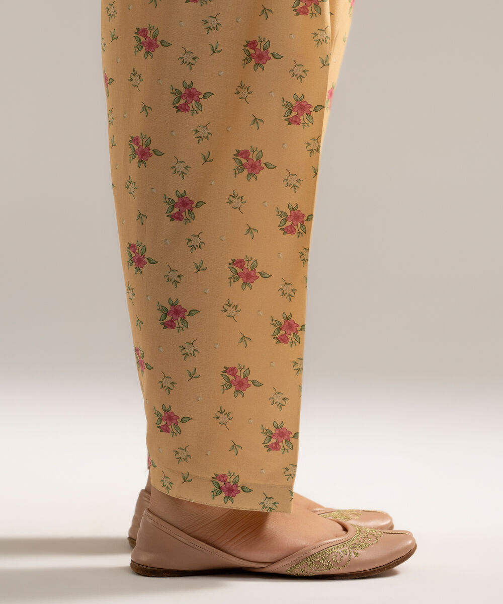 Women's RTW Cambric Printed Yellow Skinny Shalwar