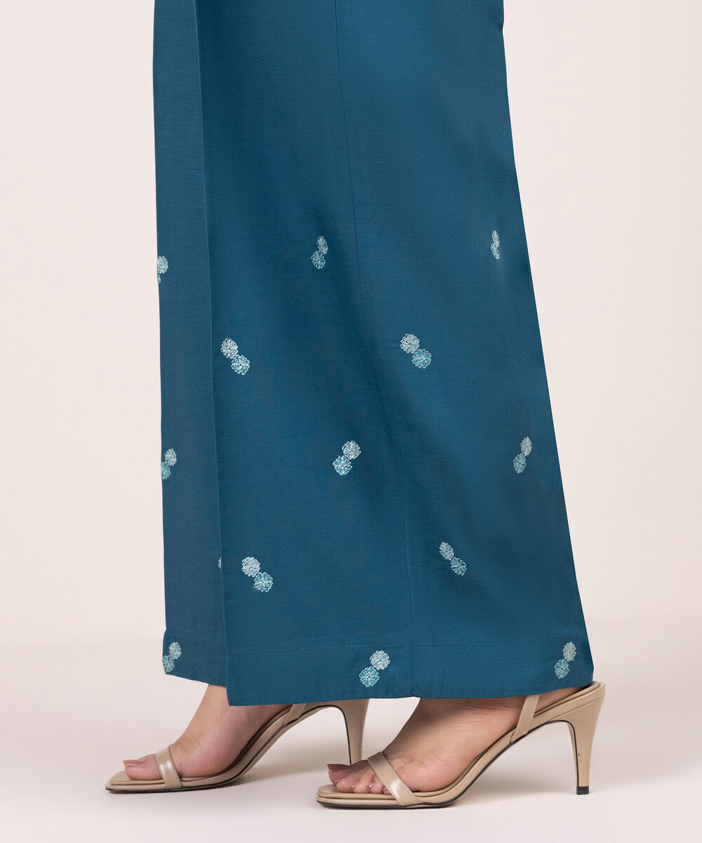Women's RTW Cotton Viscose Embroidered Blue Culottes