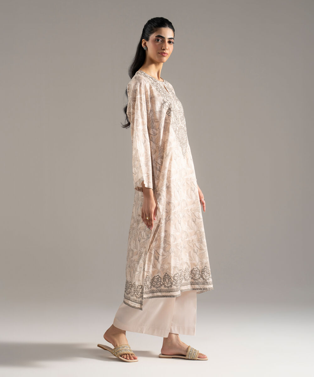 Women's RTW Lawn Printed Embroidered Off White 2 Piece Suit