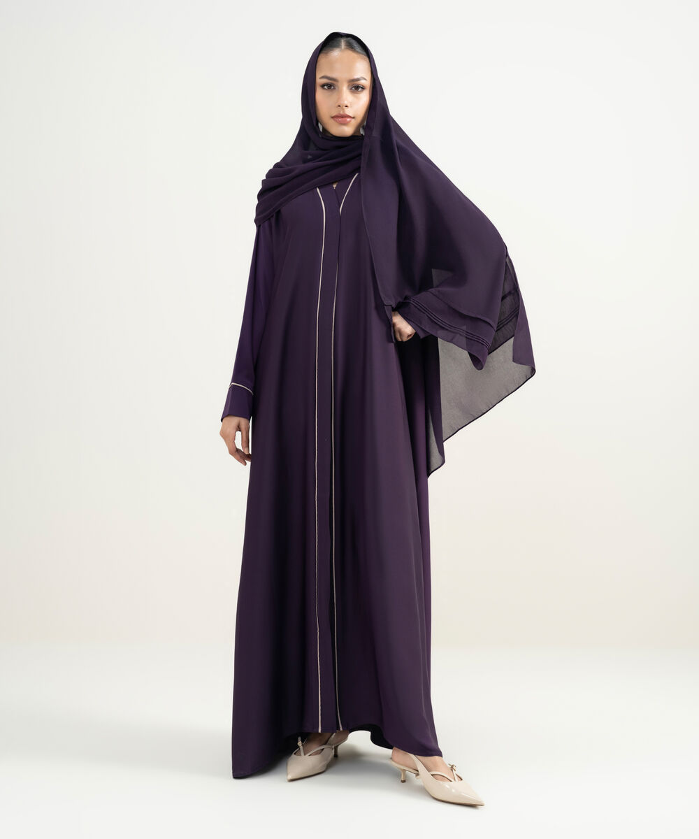 Women's Burgendy Colour Block Abaya Set