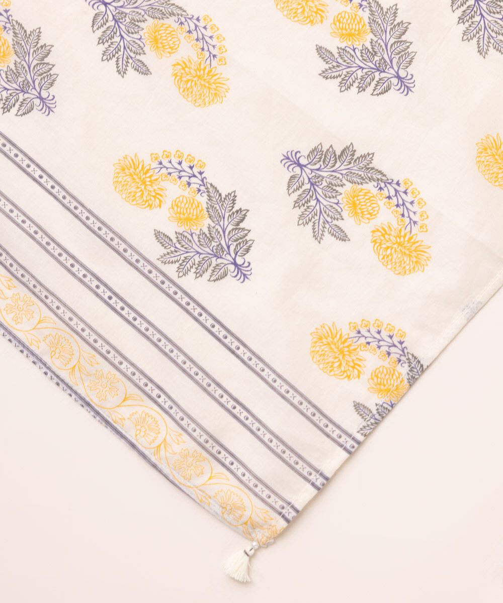 Fine Voile Off White Printed Dupatta