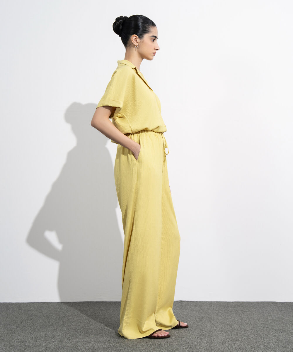 Women's Western Wear Lime Wide-Leg Seersucker Trousers