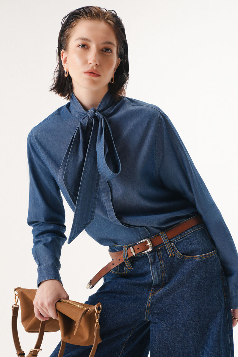 Denim Shirt With Self-Tie Fastening