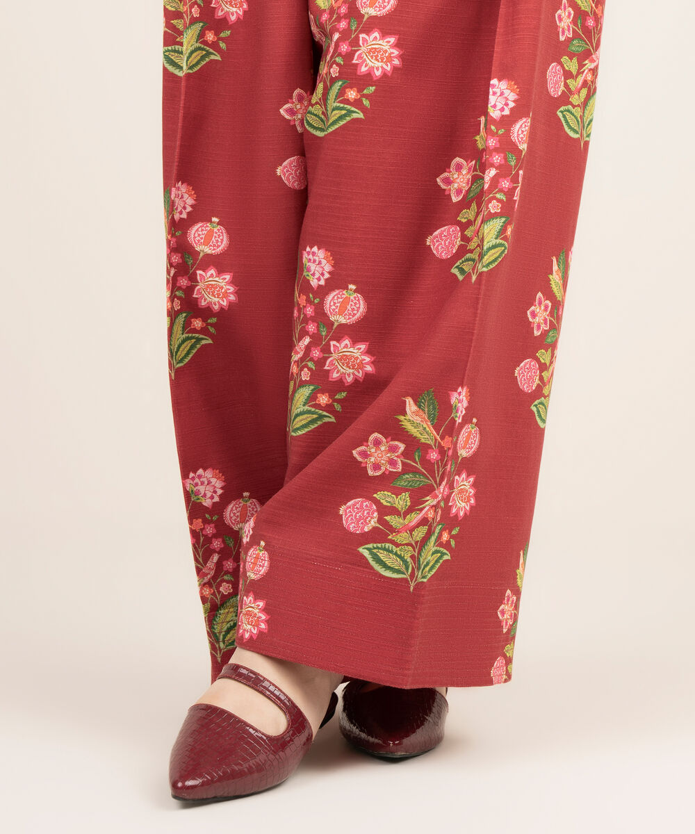 Women's RTW Light Khaddar Printed Red Farshi Shalwar