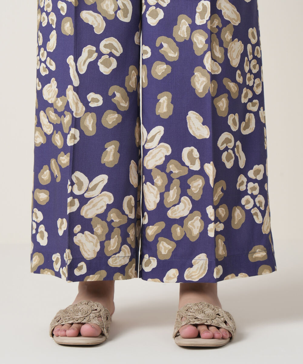 Women's RTW Viscose Lawn Blue Printed Trousers
