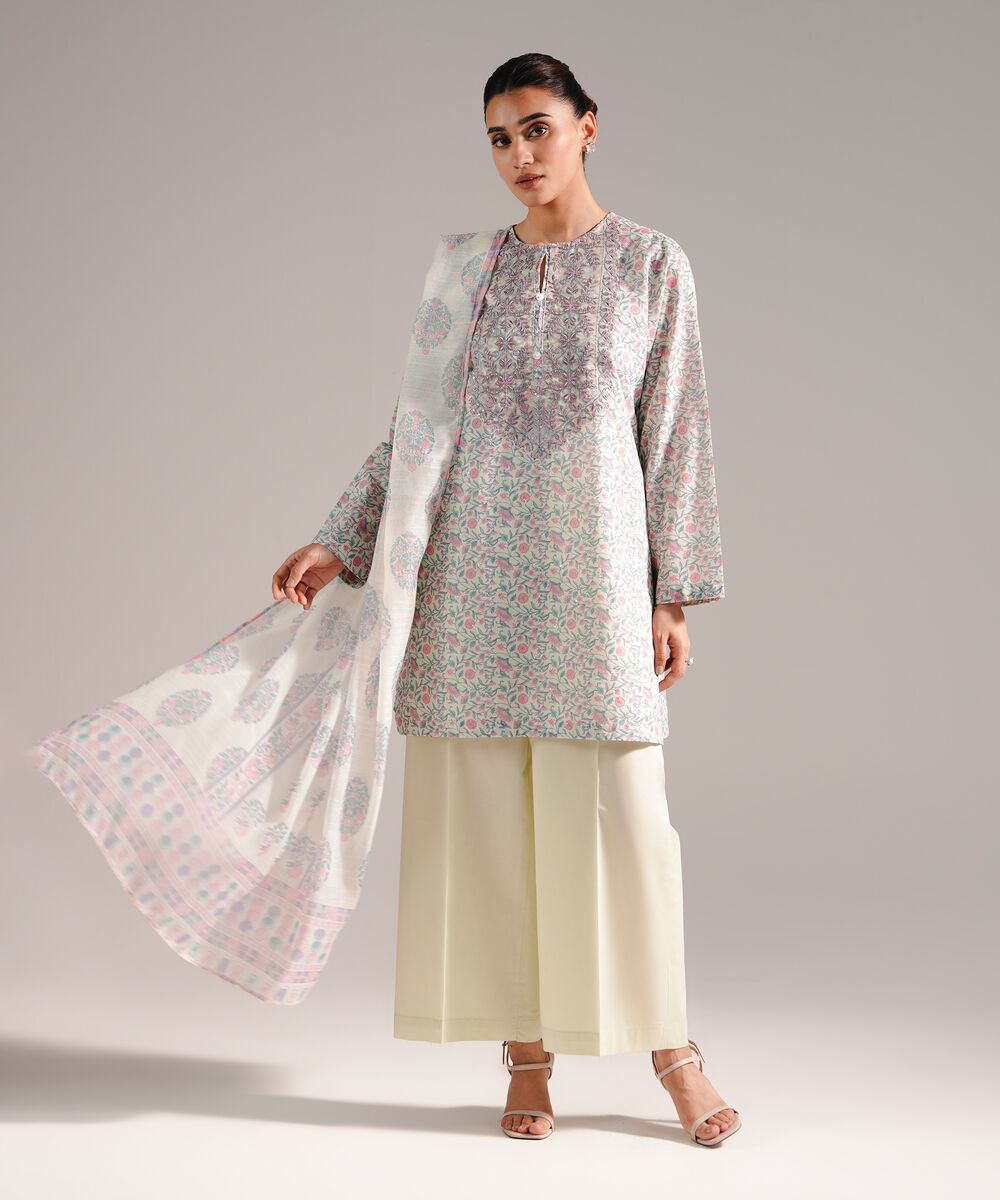 Women's RTW Zari Lawn Embroidered Mint Green 3 Piece Suit