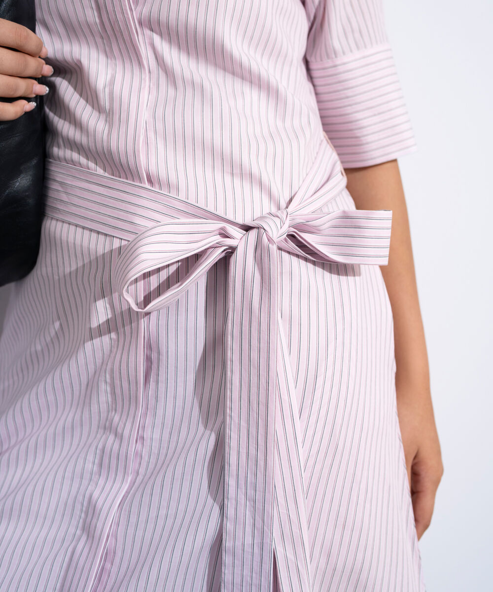 Women's Multi Striped Poplin Dress With Belt