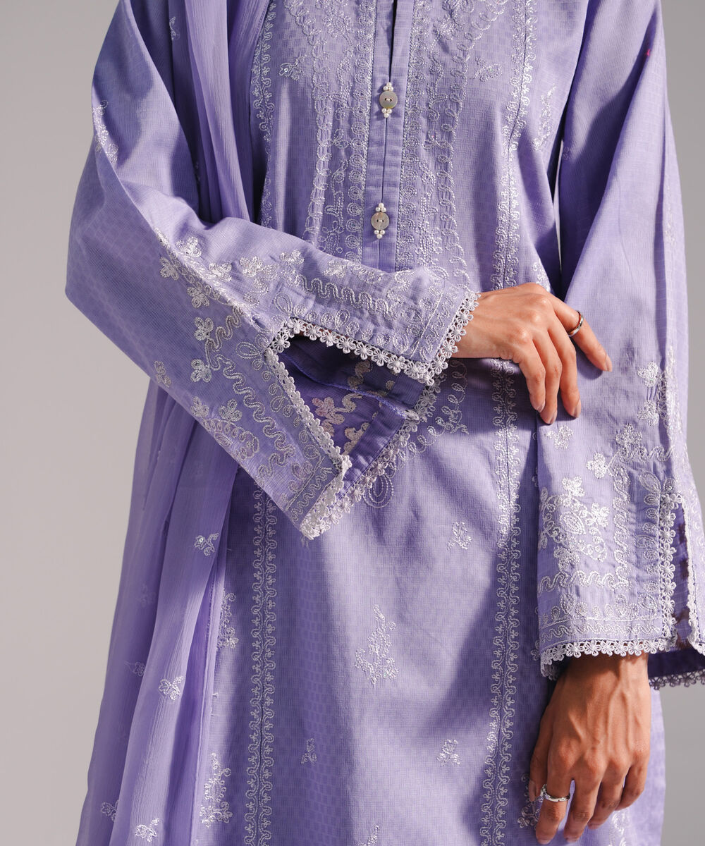 Women's RTW Dobby Embroidered Lilac 3 Piece Suit