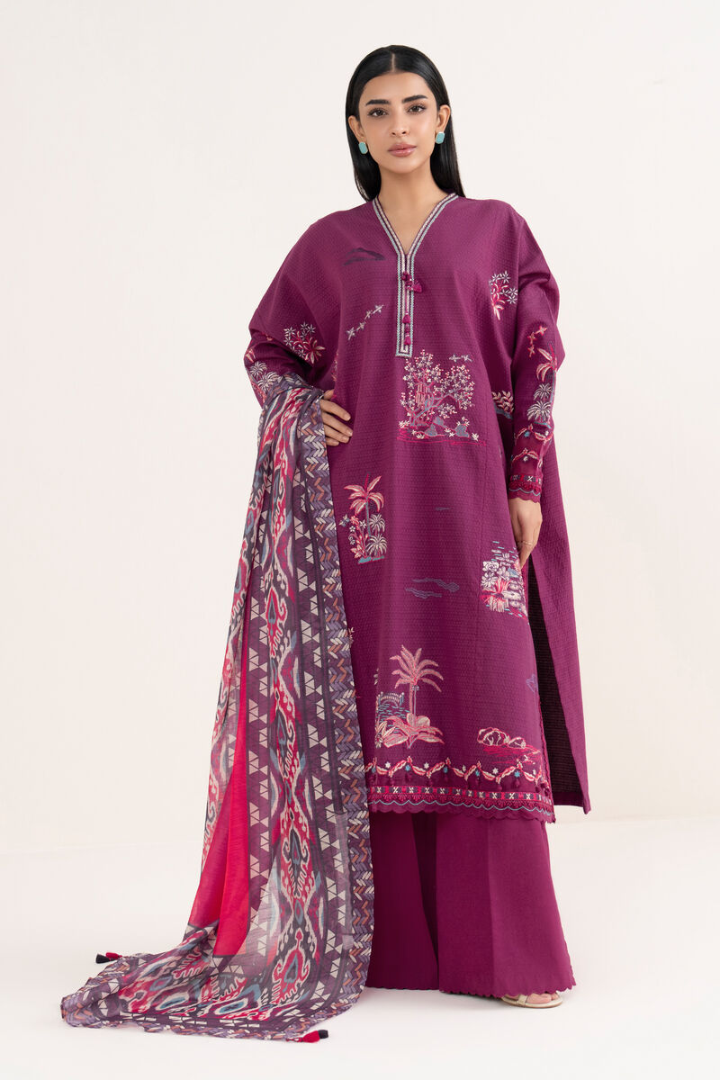 3 Piece -  Embroidered Dobby Suit