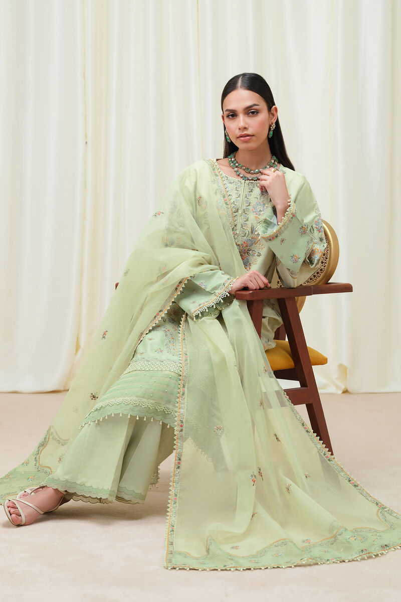 3 Piece - Embroidered Cotton Net Suit