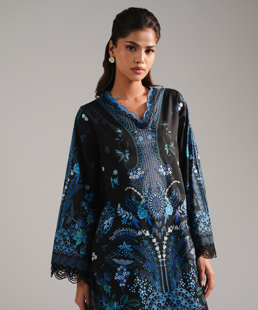 Women's RTW Lawn Printed Black 2 Piece Suit