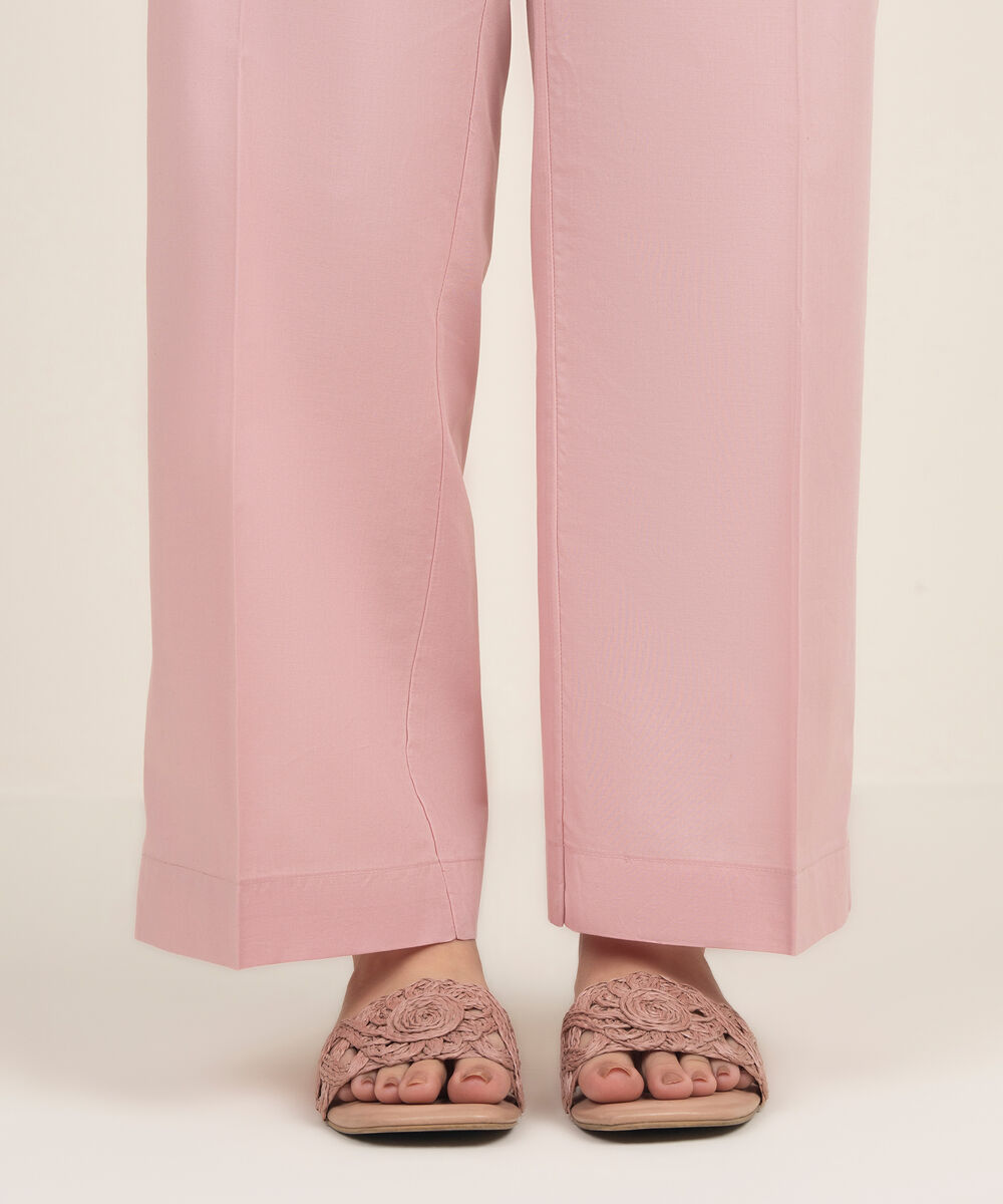 Women's RTW Cambric Solid Pink Straight Pants