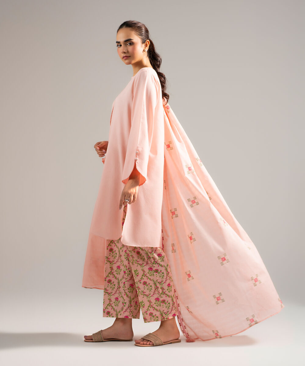 Women's RTW Dobby Solid Pink 3 Piece Suit