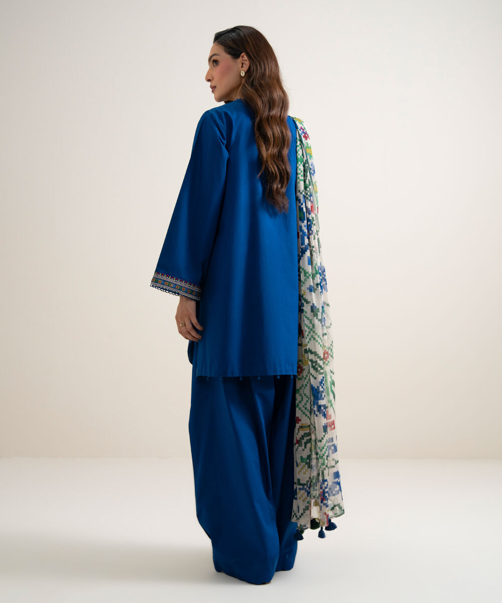 Women's Unstitched Lawn Embroidered Blue  3 Piece Suit