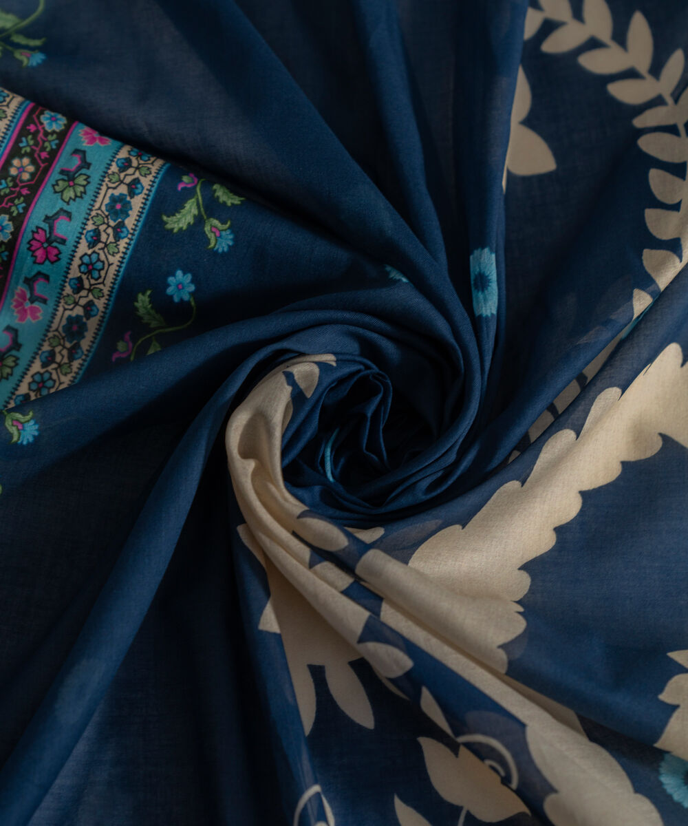 Women's RTW Fine Voil Printed Dark Blue Dupatta