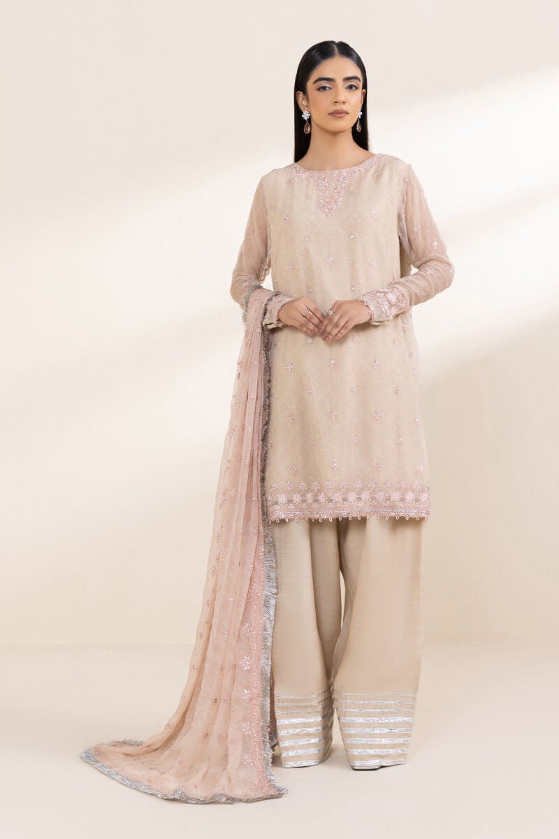 3 Piece - Embroidered Chiffon Suit