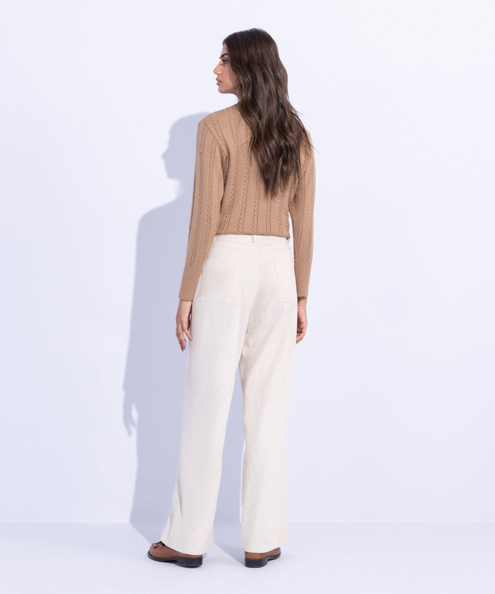 Woman - White Corduroy Trousers