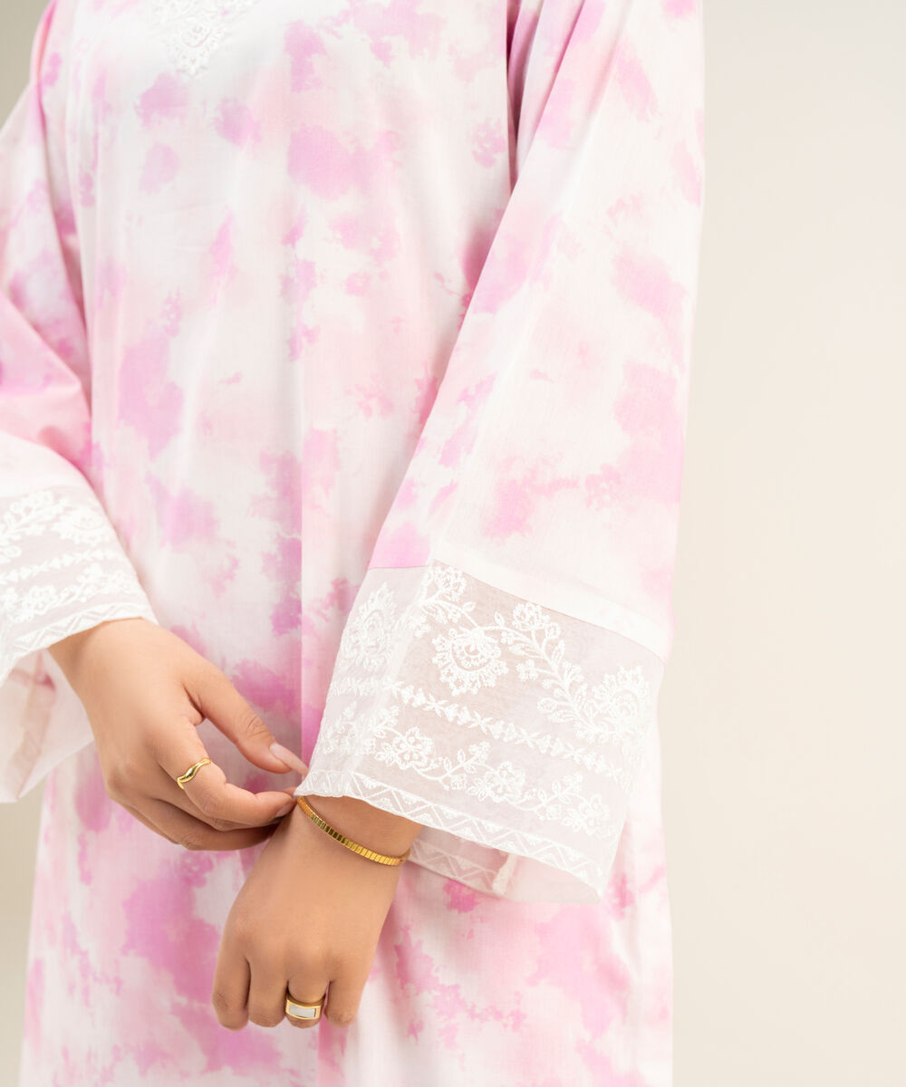 Women's Unstitched Lawn Embroidered Pink 2 Piece Suit