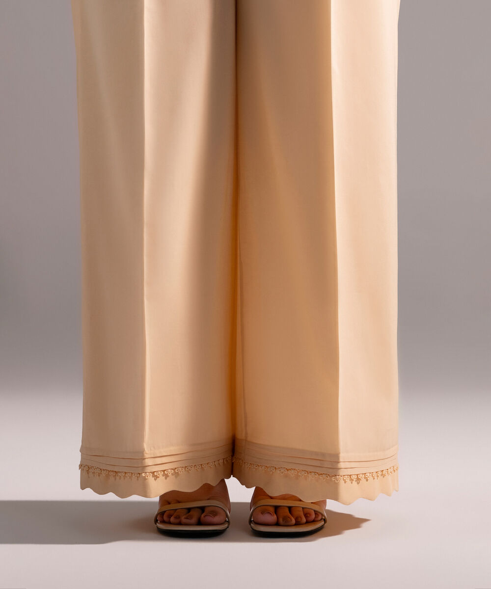 Women's RTW Poplin Solid Peach Flared Pants