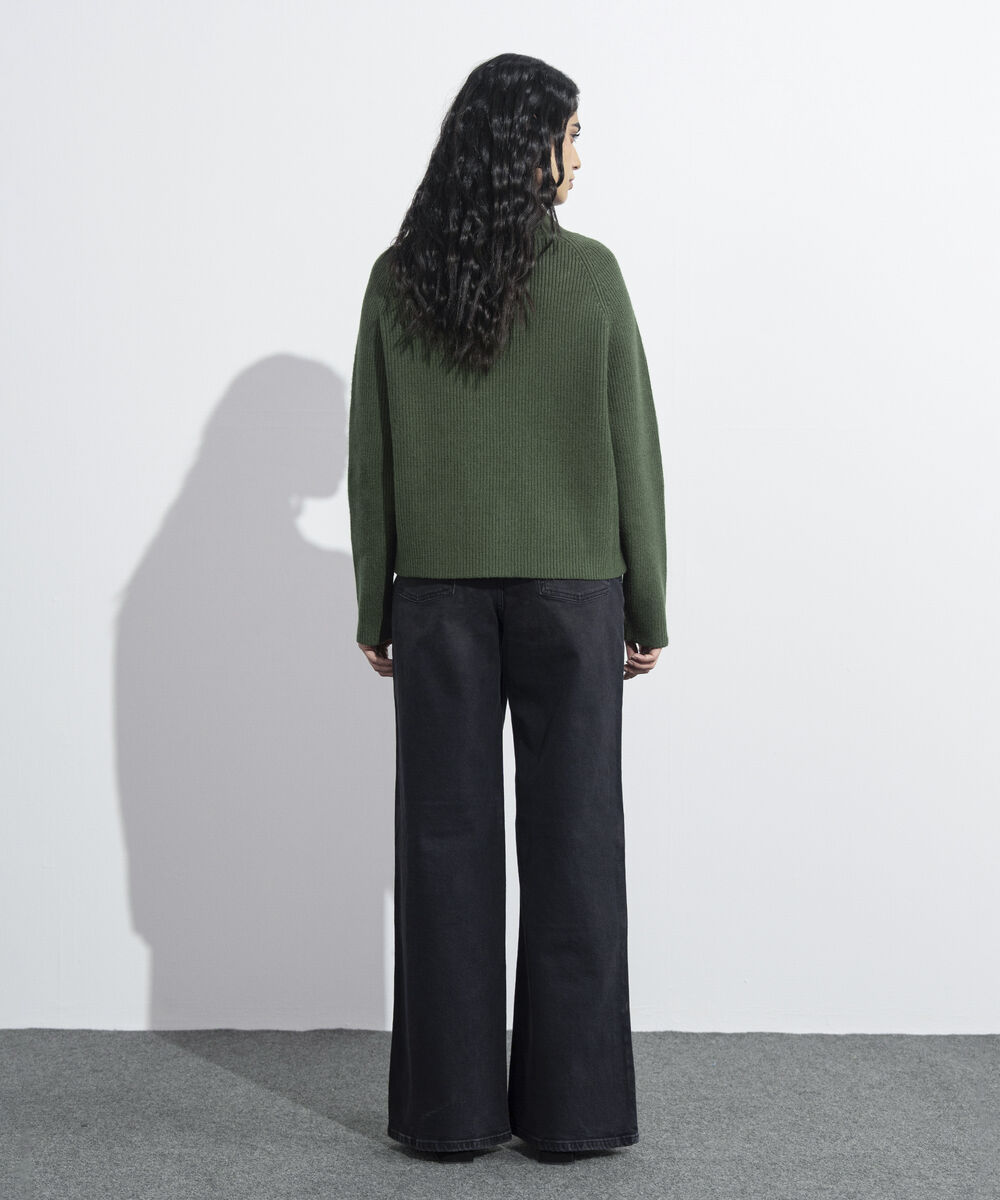 Women's Western Wear Olive Cross-Over High Neck Sweater