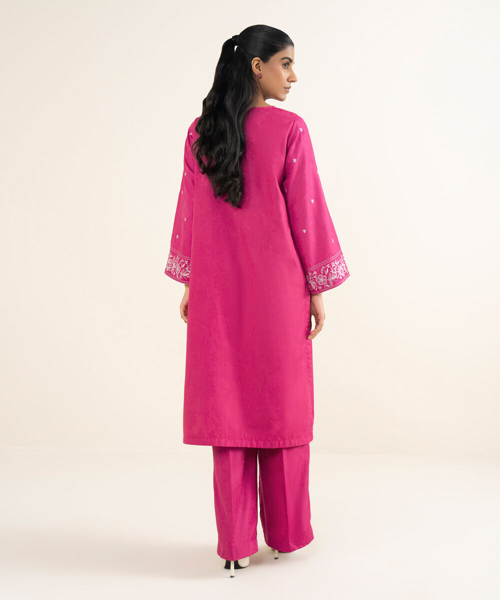 Women's RTW Jacquard Embroidered Pink A-Line Shirt