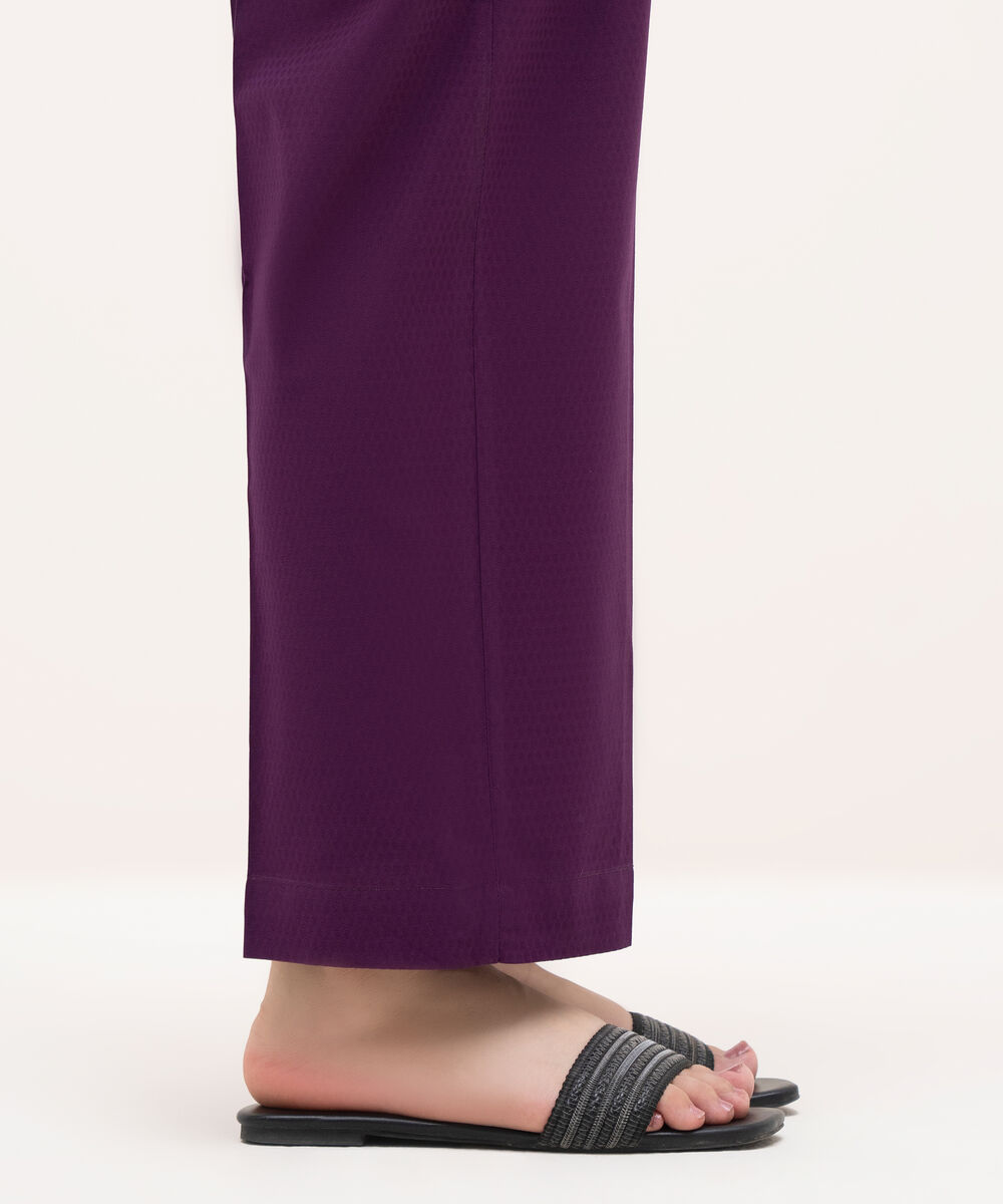 Women's RTW Textured Cotton Purple Solid Straight Pants