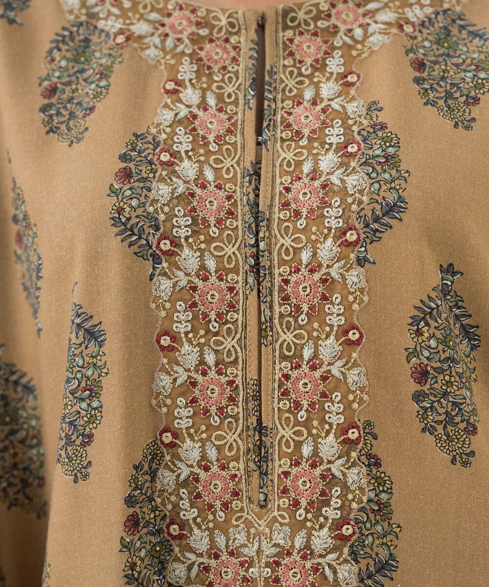 Women's RTW Cotton Viscose Embroidered Straight Brown Shirt