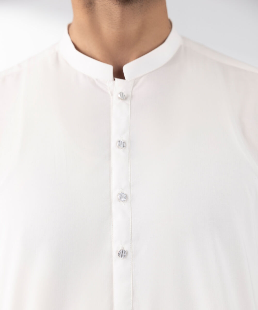 Men's Stitched 2 PC White Cotton Suit