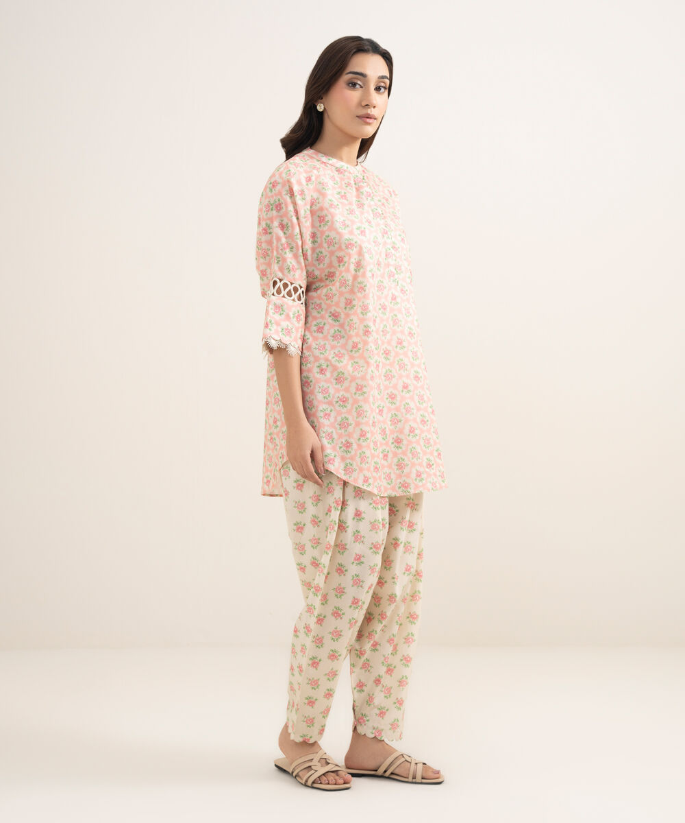 Women's RTW Lawn Printed Pink Boxy Shirt