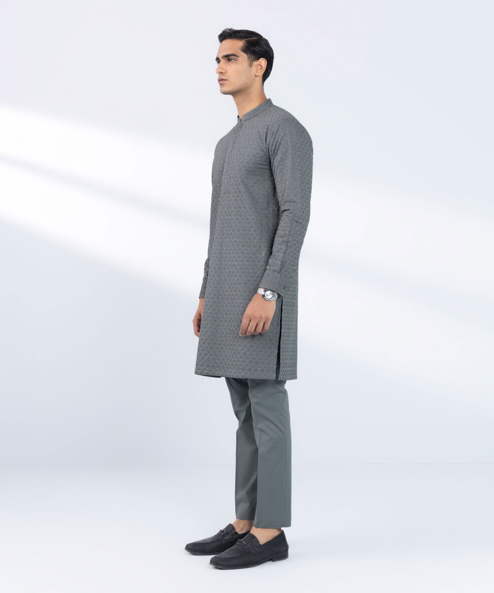 Men's Stitched Embroidered Grey 2 PC Suit