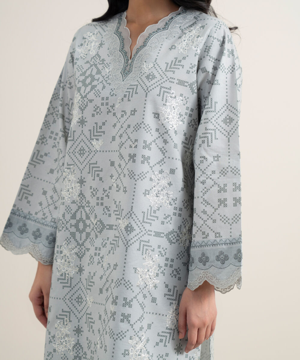 Women's Unstitched Lawn Embroidered Grey 3 Piece Suit