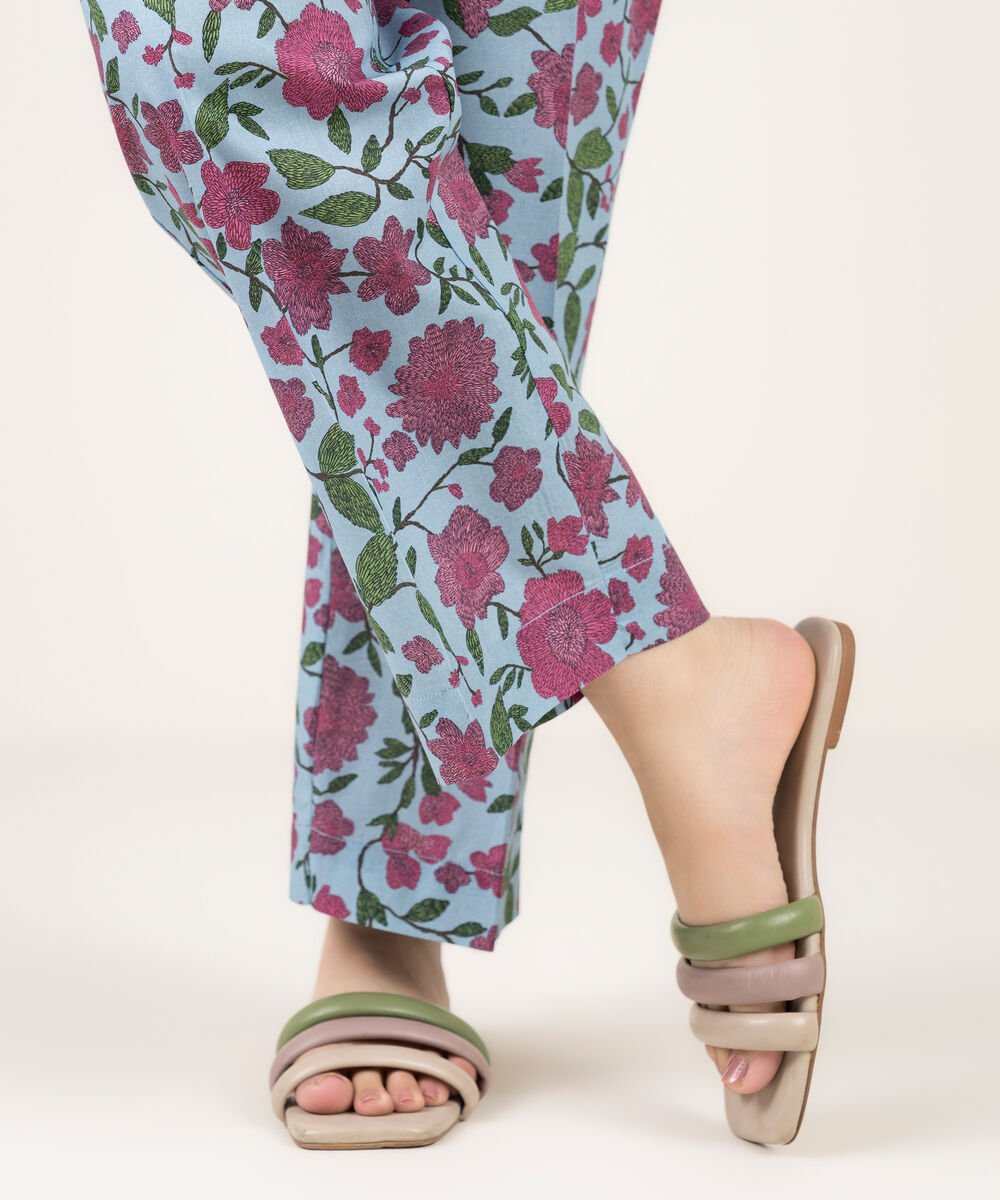 Women's RTW Cambric Printed Blue Straight Pants