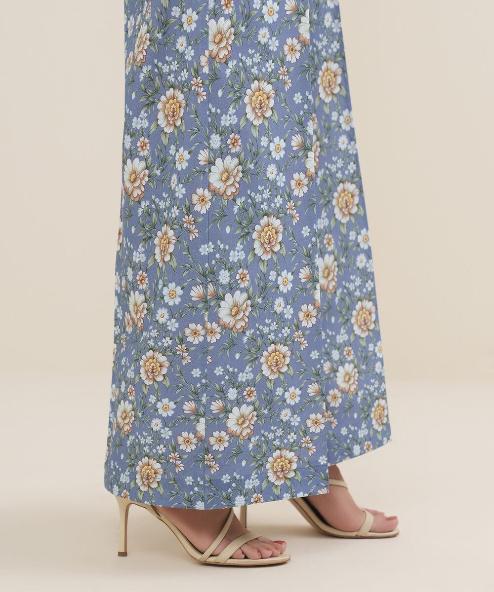 Women's RTW Cambric Blue Printed Flared Pants