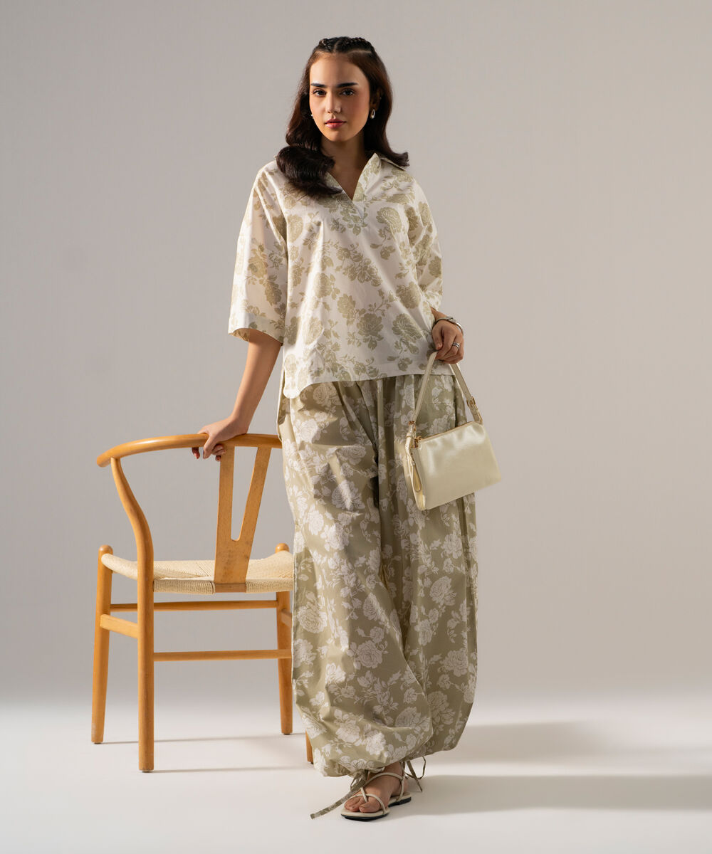 Women's RTW Poplin Printed White Top