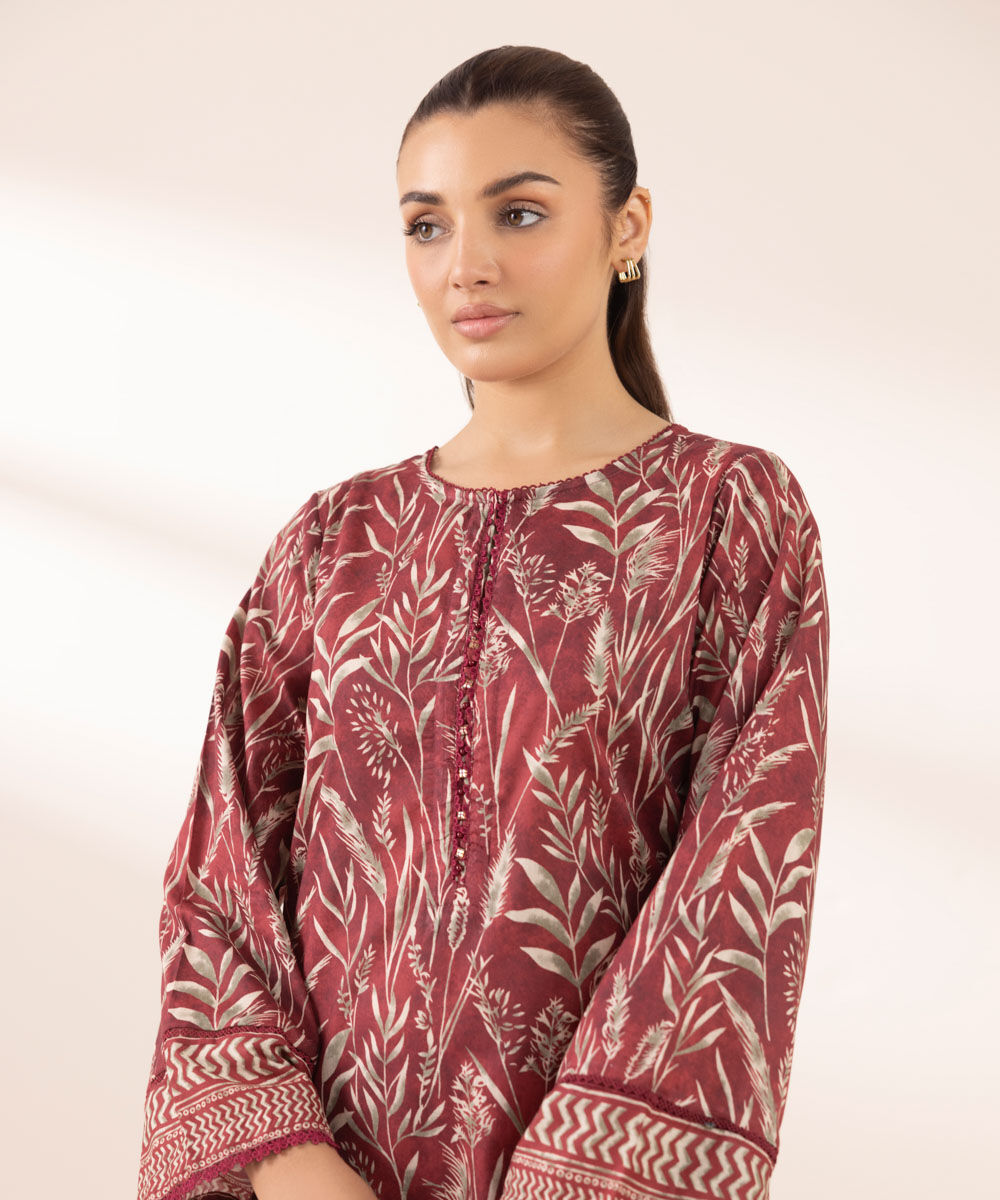 Women's RTW Lawn Red Printed A-Line Shirt
